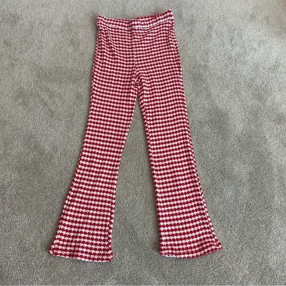 Zara red white knit high waisted flare stretchy pull on pants 70’s hippie retro - Picture 5 of 12